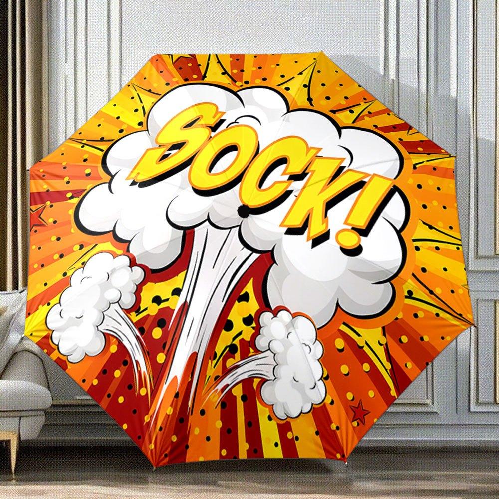 Open/Close Portable Folding Umbrella with Comic SOCK! & Explosive Cloud Design - 2-Rib Canopy, 8-Rib Frame, Compact Travel U
Open/Close Portable Folding Umbrella with Comic SOCK! & Explosive Cloud Design - 2-Rib Canopy, 8-Rib Frame, Compact Travel U