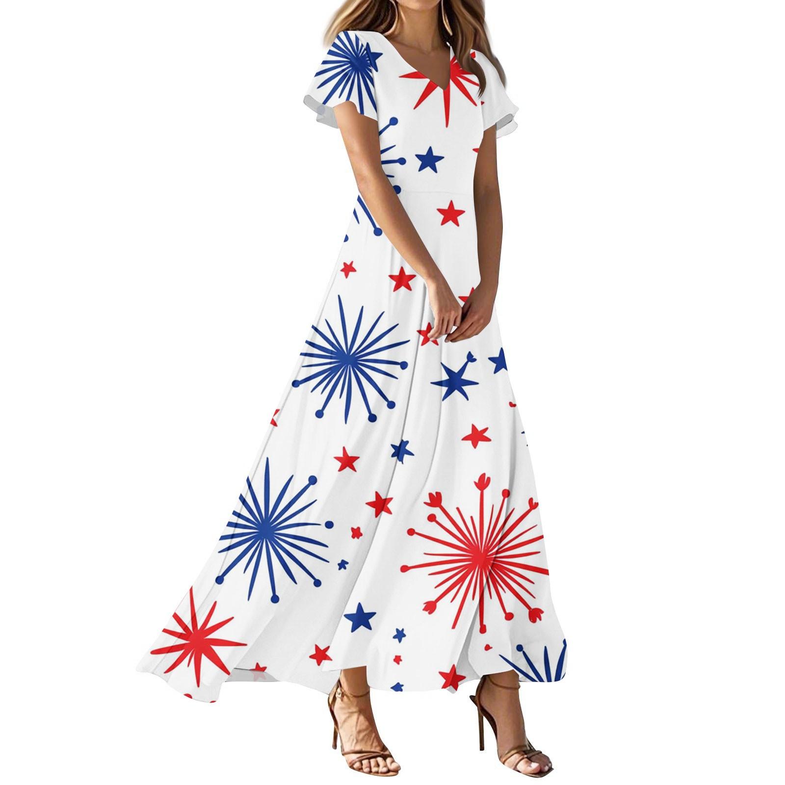 Женские повседневные модные платья с принтом ко Дню независимости, платья с коротким рукавом и V-образным вырезом XL белый
Женские повседневные модные платья с принтом ко Дню независимости, платья с коротким рукавом и V-образным вырезом XL белый