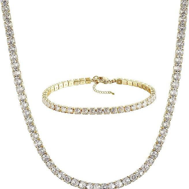 European & American Rhinestone Claw Chain Gold/Silver Bracelet Necklace Set Gold Single Row
European & American Rhinestone Claw Chain Gold/Silver Bracelet Necklace Set Gold Single Row