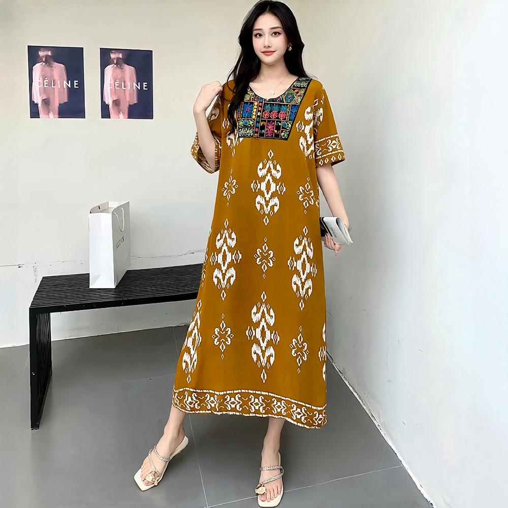 Bohemian Ethnic Print Long Dress Womens Short Sleeve Embroidered Neck Loose Casual Summer Dress One size жовтий
Bohemian Ethnic Print Long Dress Womens Short Sleeve Embroidered Neck Loose Casual Summer Dress One size жовтий