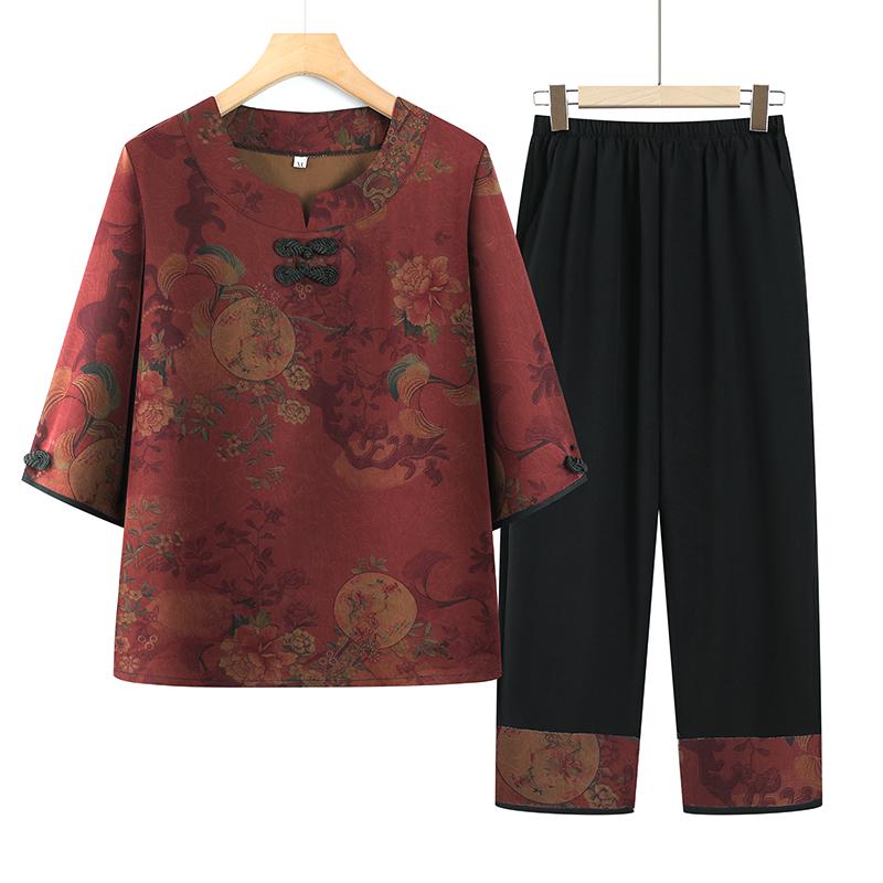 Mom s Chinese Style Summer Set: 3/4-Sleeve Top & Wide-Leg Pants for Middle-Aged & Elderly Women 2XL (Recommend 53-60kg)
Mom s Chinese Style Summer Set: 3/4-Sleeve Top & Wide-Leg Pants for Middle-Aged & Elderly Women 2XL (Recommend 53-60kg)
