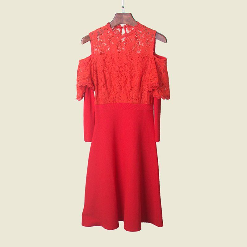 French Style Design Lace Patchwork Dress Summer off-the-Shoulder Red Type a Words Knitted Dress Red M
French Style Design Lace Patchwork Dress Summer off-the-Shoulder Red Type a Words Knitted Dress Red M