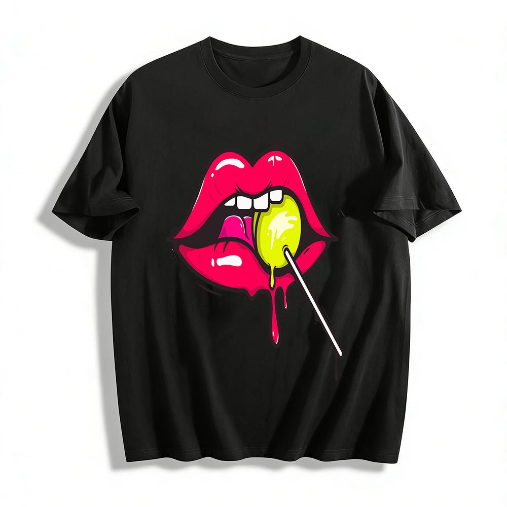 Cool Red Lips Licking Lollipop Print Casual Short Sleeve T-Shirt Pure cotton T-shirt XXS
Cool Red Lips Licking Lollipop Print Casual Short Sleeve T-Shirt Pure cotton T-shirt XXS