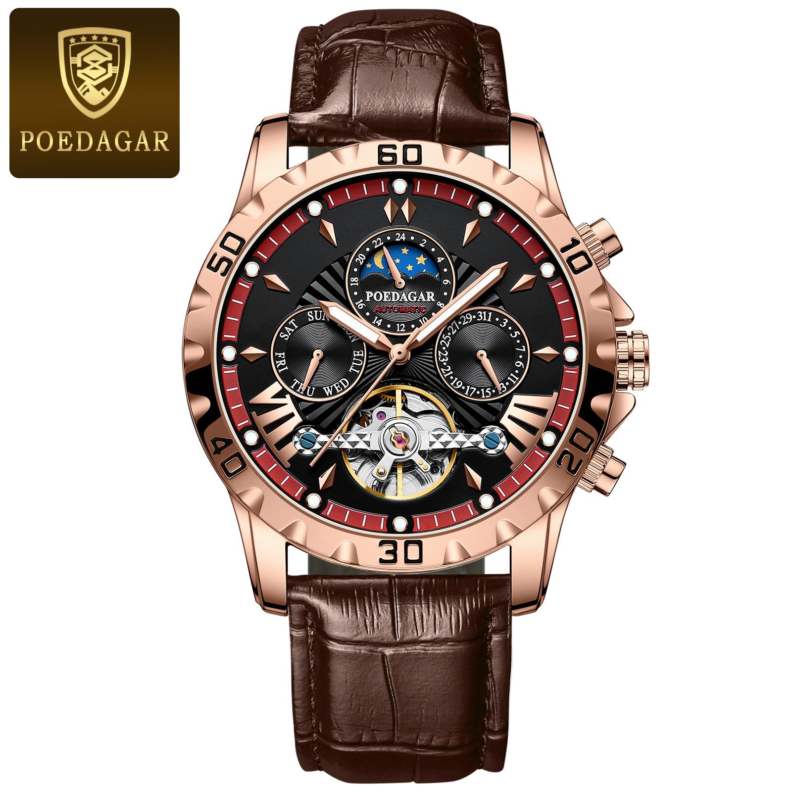 POEDAGAR Tourbillon Automatic Mechanical Wristwatch Waterproof Luminous Date Week Leather Men Watch Luxury Fashion Watches красный/розового золота
POEDAGAR Tourbillon Automatic Mechanical Wristwatch Waterproof Luminous Date Week Leather Men Watch Luxury Fashion Watches красный/розового золота