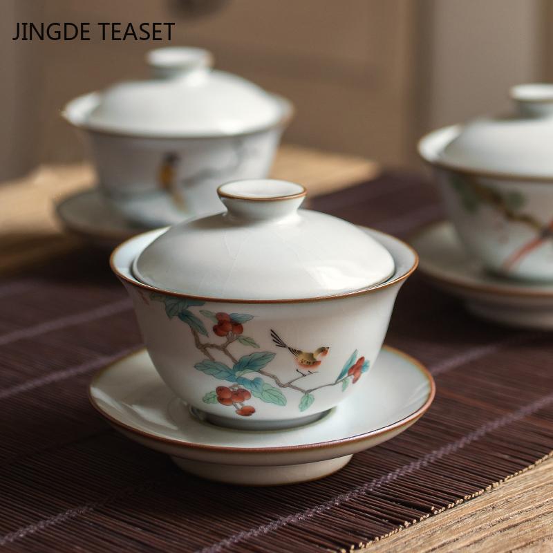 Dehua Vintage ceramic Tea Gaiwan Teacup Handmade Tea tureen Chinese Ru Kiln Tea set Accessories Tea Ceremony Drinkware 150ml
Dehua Vintage ceramic Tea Gaiwan Teacup Handmade Tea tureen Chinese Ru Kiln Tea set Accessories Tea Ceremony Drinkware 150ml