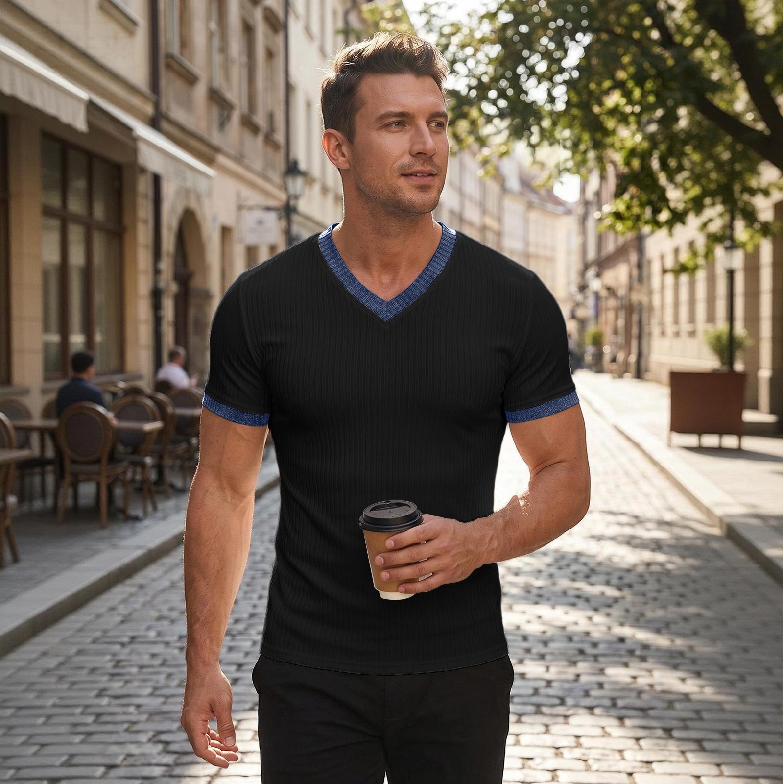 Men s Summer Fitness T-Shirt Short Sleeve Ribbed Texture Solid Color Casual Sports Slim Fit V Neck Top M чёрный
Men s Summer Fitness T-Shirt Short Sleeve Ribbed Texture Solid Color Casual Sports Slim Fit V Neck Top M чёрный