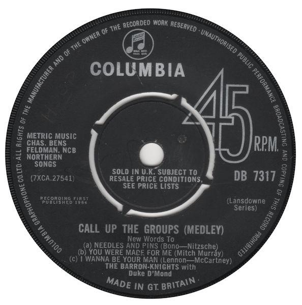7-дюймовая пластинка BARRON KNIGHTS, DUKE D MOND - Call Up The Groups (попурри) DB7317 Columbia 1964 UK Pop б/у
7-дюймовая пластинка BARRON KNIGHTS, DUKE D MOND - Call Up The Groups (попурри) DB7317 Columbia 1964 UK Pop б/у