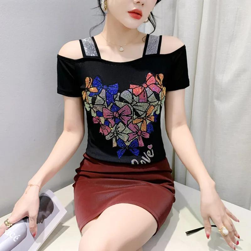 New Luxury Bowknot Design Women T-shirt Sexy Off Shoulder Hot Diamonds Tops Classic Ladies Short Sleeves Mesh Tees M чорний
New Luxury Bowknot Design Women T-shirt Sexy Off Shoulder Hot Diamonds Tops Classic Ladies Short Sleeves Mesh Tees M чорний