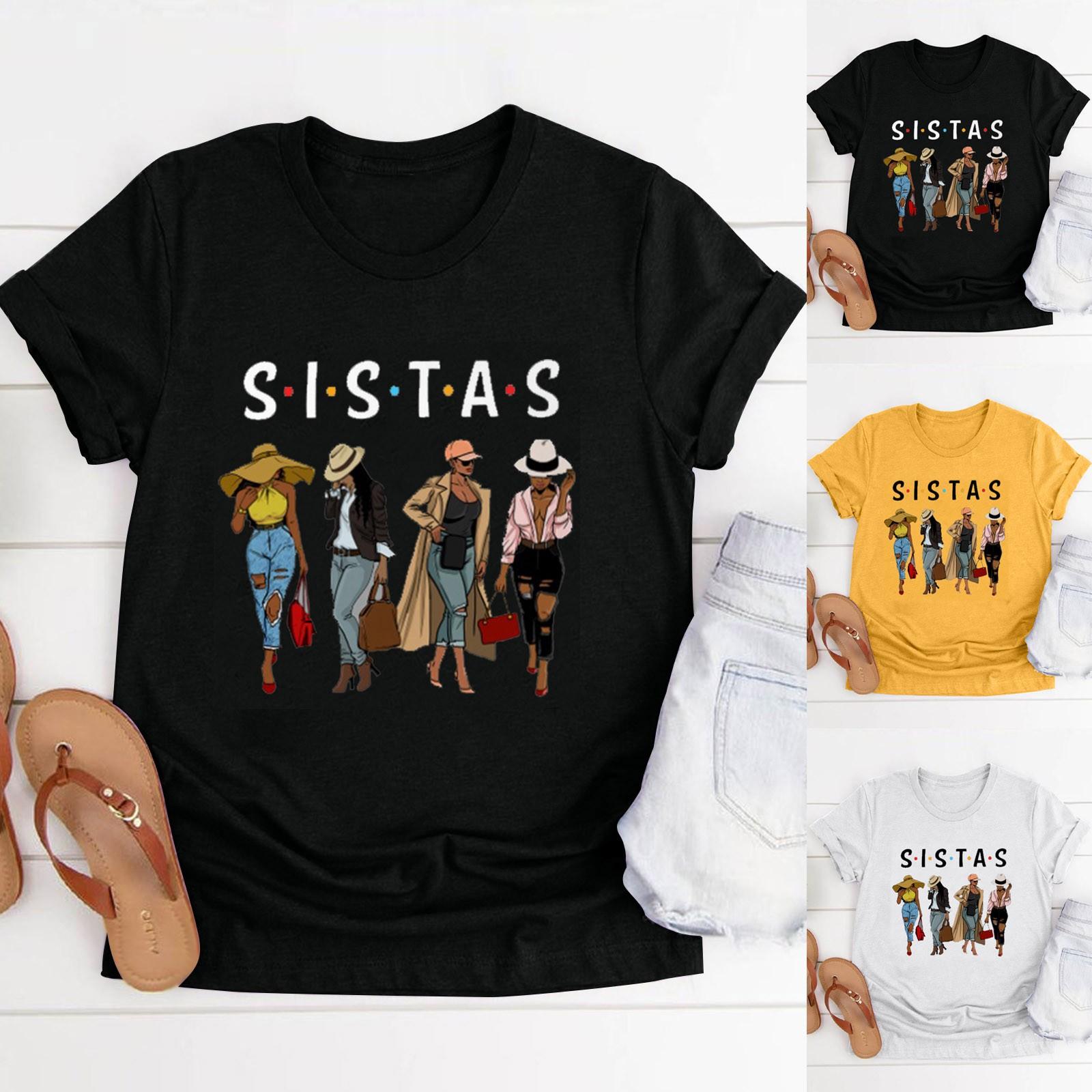 SISTAS модные летние женские топы, свободные футболки с принтом и коротким рукавом 
SISTAS модные летние женские топы, свободные футболки с принтом и коротким рукавом