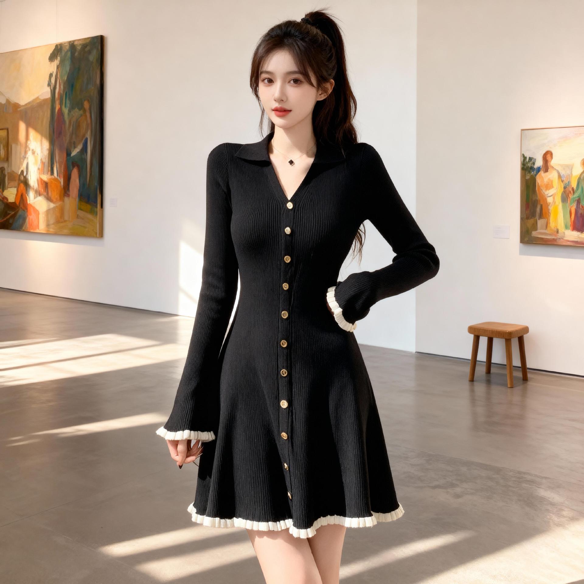 New Season Black Knit A-Line Dress with Lapel, Single-Breasted Design, Color Block Accents, Ruffle Waist, and Slimming Fit. Extra Large чёрный
New Season Black Knit A-Line Dress with Lapel, Single-Breasted Design, Color Block Accents, Ruffle Waist, and Slimming Fit. Extra Large чёрный
