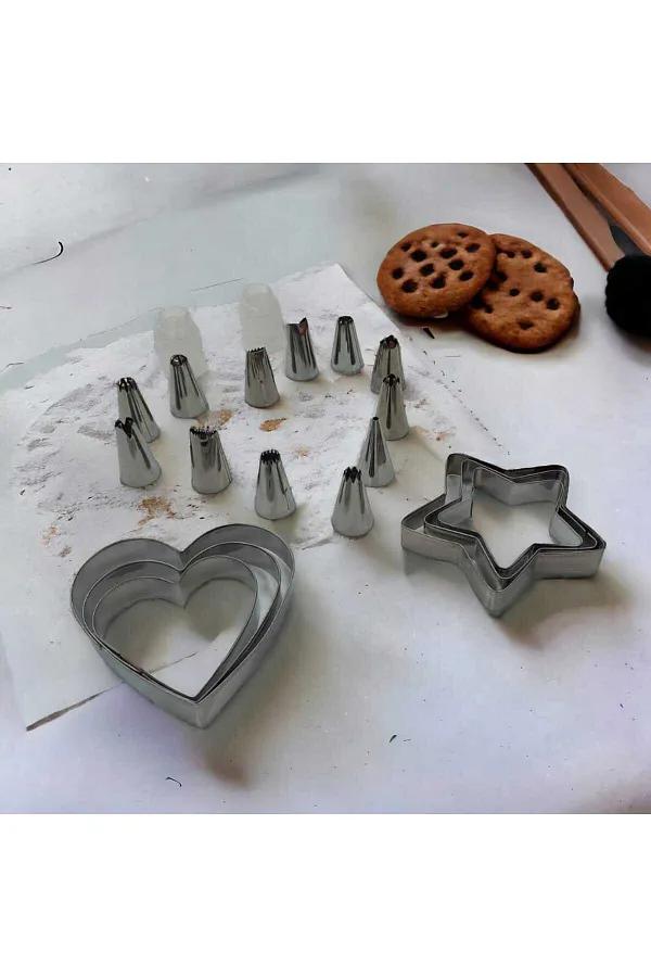 22-Piece Stainless Steel Cake Decorating and Cookie Cutter Set – Heart and Star-Shaped Cutters with Decorative Piping Tips
22-Piece Stainless Steel Cake Decorating and Cookie Cutter Set – Heart and Star-Shaped Cutters with Decorative Piping Tips