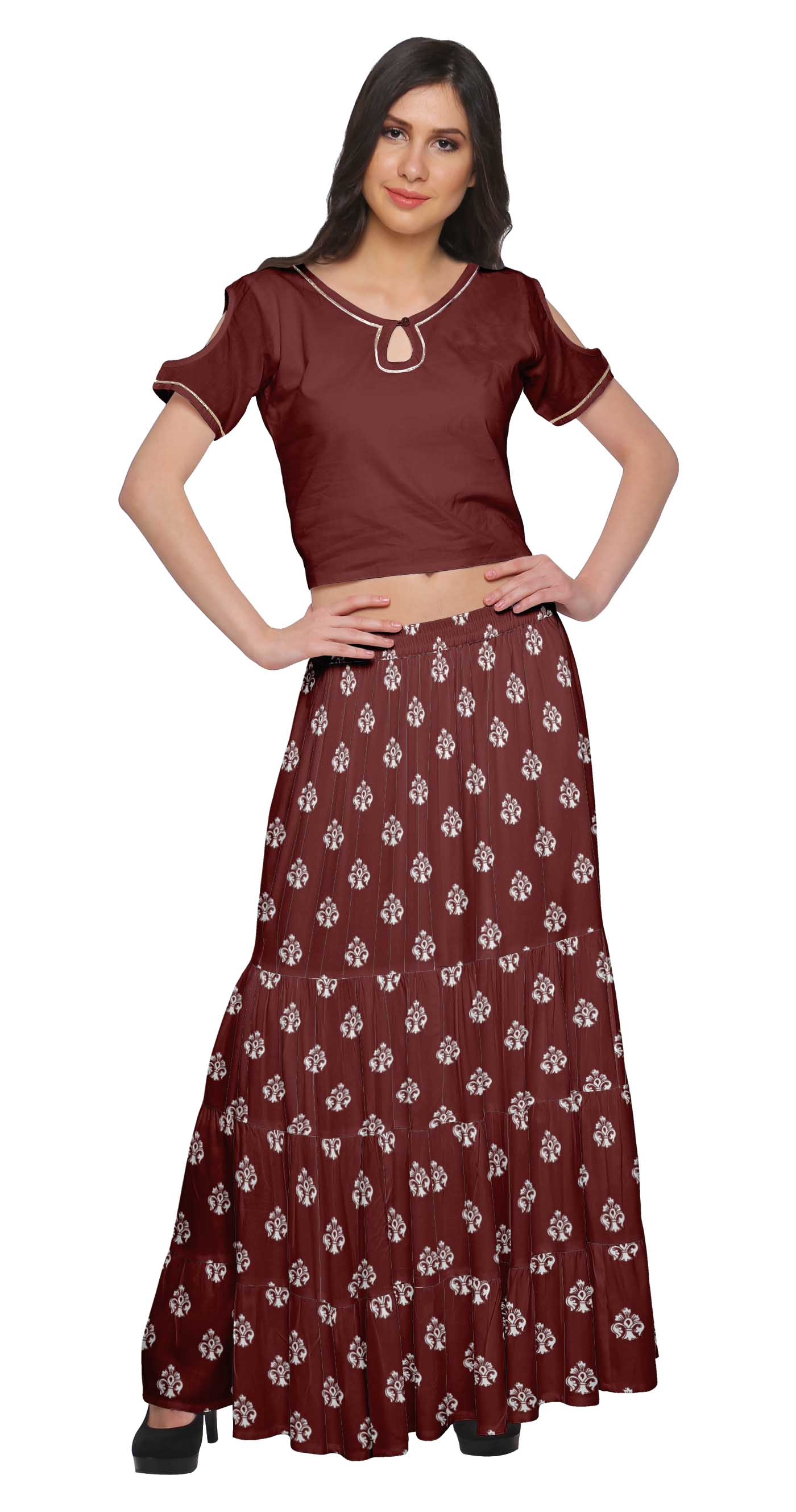 Moomaya Crop Top And Flared Skirt Set Printed Ethnic Rayon Dresses For Women XS малиновий
Moomaya Crop Top And Flared Skirt Set Printed Ethnic Rayon Dresses For Women XS малиновий