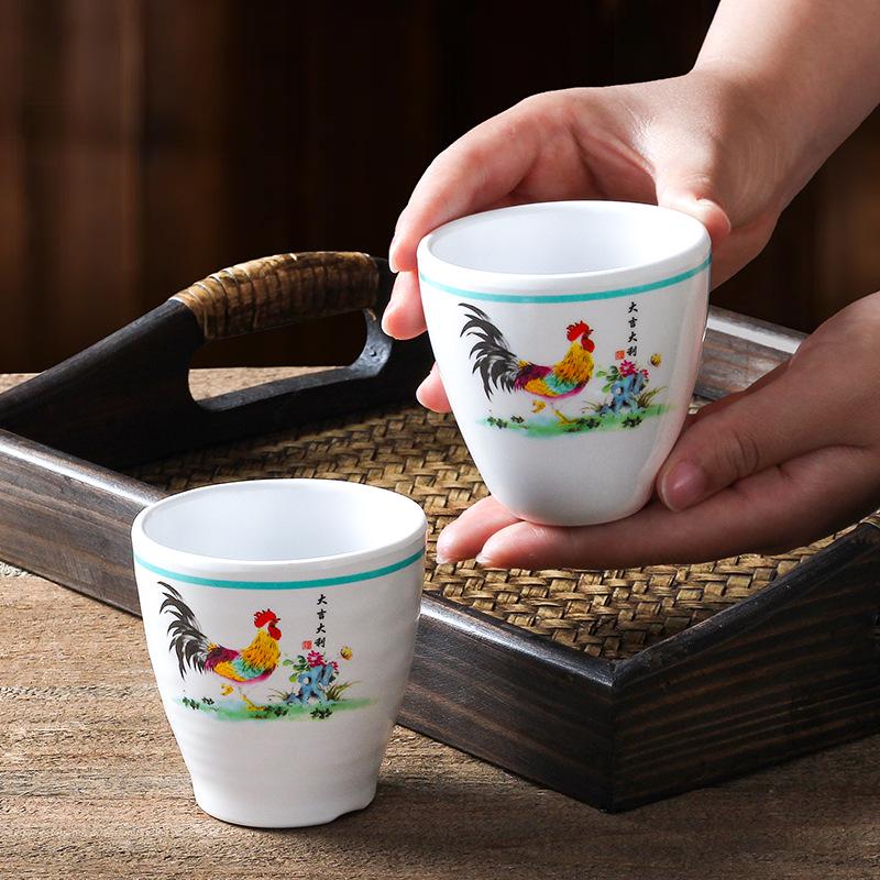 Меламиновая кастрюля с дизайном петуха и пластиковая чашка для напитков для отеля, коммерческая чайная чашка под фарфор