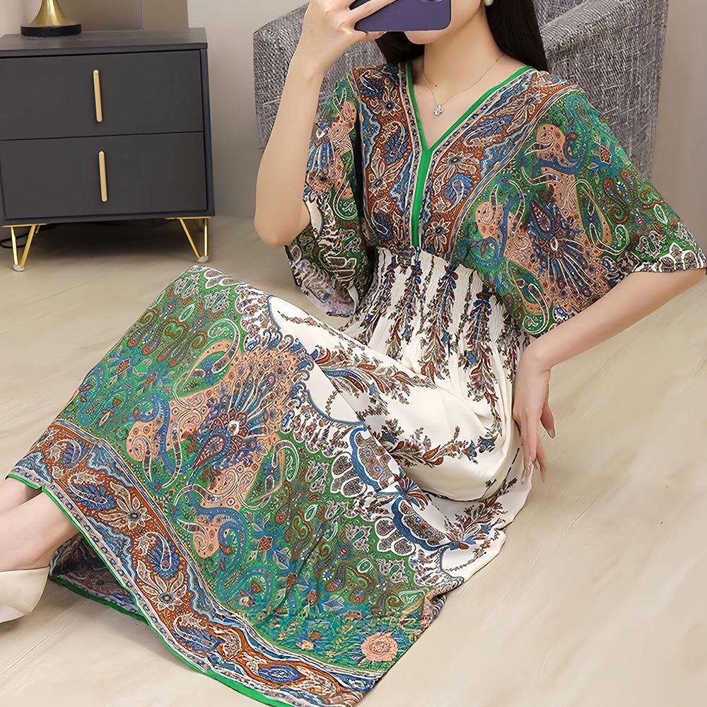 26-Year Floral V-Neck Cotton Silk Batwing Sleeve Beach Dress - Thailand Travel & Vacation Skirt Style One size (suitable for up to 145 pounds)
26-Year Floral V-Neck Cotton Silk Batwing Sleeve Beach Dress - Thailand Travel & Vacation Skirt Style One size (suitable for up to 145 pounds)