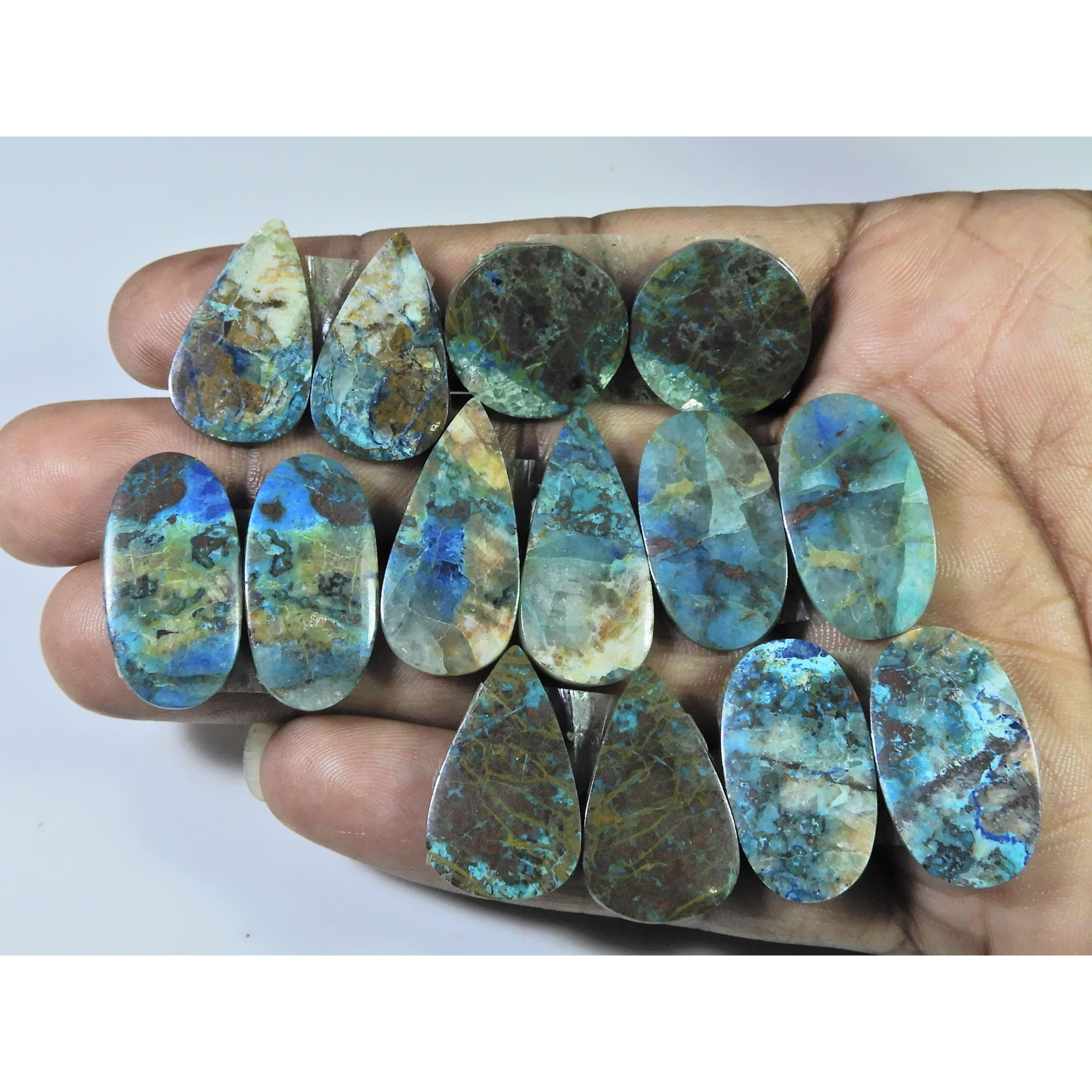 167Cts. Natural Shattuckite Matched Pair Mix Cabochon Gemstone 07 Pair Lot C-425
167Cts. Natural Shattuckite Matched Pair Mix Cabochon Gemstone 07 Pair Lot C-425