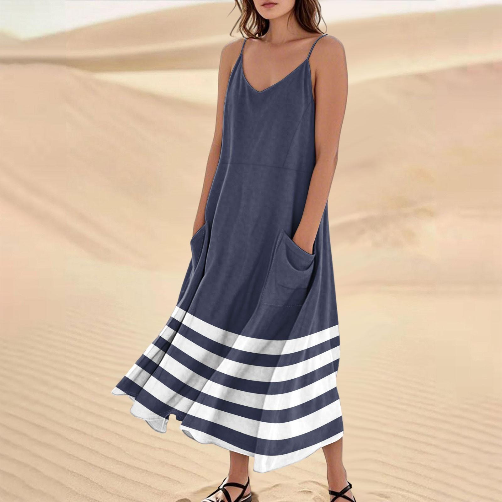 Women s Fashion Casual Striped Print Sleeveless Pocket Long Beach Dress XL
Women s Fashion Casual Striped Print Sleeveless Pocket Long Beach Dress XL