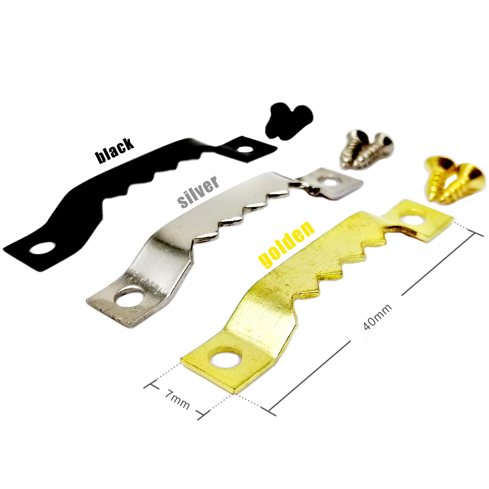 25pcs Golden Silver Black Sawtooth Picture Frame Hanger Hanging Photo Oil Painting Mirror Saw Tooth Hooks With Screws 7x40mm
25pcs Golden Silver Black Sawtooth Picture Frame Hanger Hanging Photo Oil Painting Mirror Saw Tooth Hooks With Screws 7x40mm