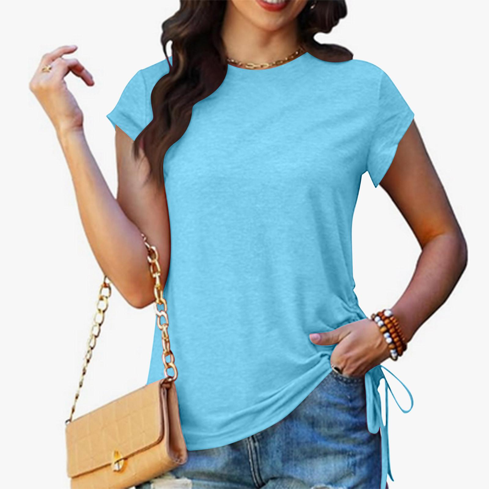 Womens Spring Tops Ruched Side Casual T Shirts for Women Short Sleeve Summer Shirts for Women Basic Crew Neck S
Womens Spring Tops Ruched Side Casual T Shirts for Women Short Sleeve Summer Shirts for Women Basic Crew Neck S