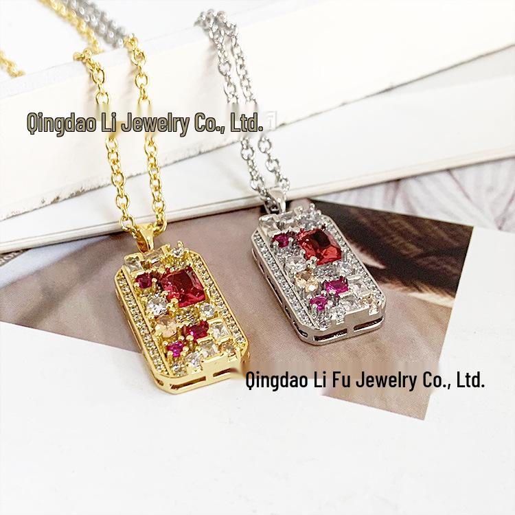 European American Classic Rectangle Dog Tag Necklace with Micro-Inlaid Zircon Colored Diamonds, Copper-Plated in Real Gold, INS Style for Women
European American Classic Rectangle Dog Tag Necklace with Micro-Inlaid Zircon Colored Diamonds, Copper-Plated in Real Gold, INS Style for Women
