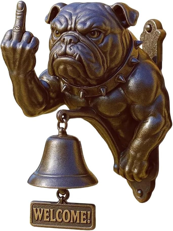 Rustic Cast Iron Doorbell Funny Vertical Middle Finger Bulldog Design Dog Door Ring Hanging Ornament For Front Door Decor
Rustic Cast Iron Doorbell Funny Vertical Middle Finger Bulldog Design Dog Door Ring Hanging Ornament For Front Door Decor