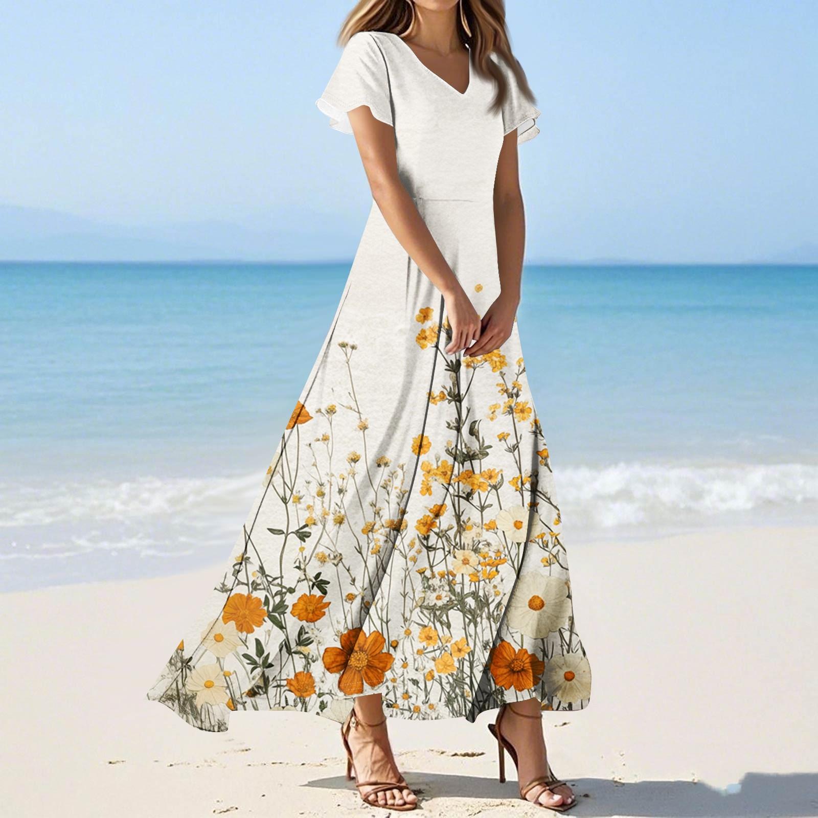 Жіноча літня сукня з квітковим принтом і V-подібним вирізом, короткими рукавами, максі-сукня, що струмує, А-силует, богемна пляжна сукня M
Жіноча літня сукня з квітковим принтом і V-подібним вирізом, короткими рукавами, максі-сукня, що струмує, А-силует, богемна пляжна сукня M