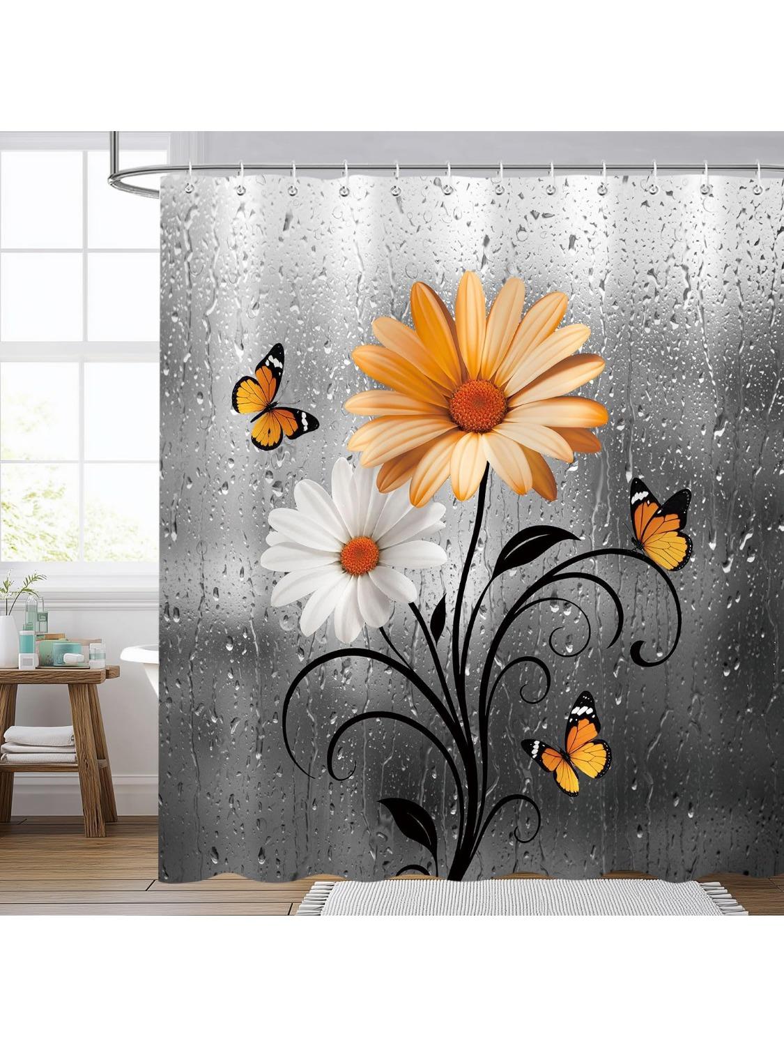 Rustic Orange And White Floral Shower Curtain, Country Farmhouse Fall Daisy Flowers Butterfly Gray Boho Bathroom Curtains Decor W60H190(CM)-1 Pcs
Rustic Orange And White Floral Shower Curtain, Country Farmhouse Fall Daisy Flowers Butterfly Gray Boho Bathroom Curtains Decor W60H190(CM)-1 Pcs