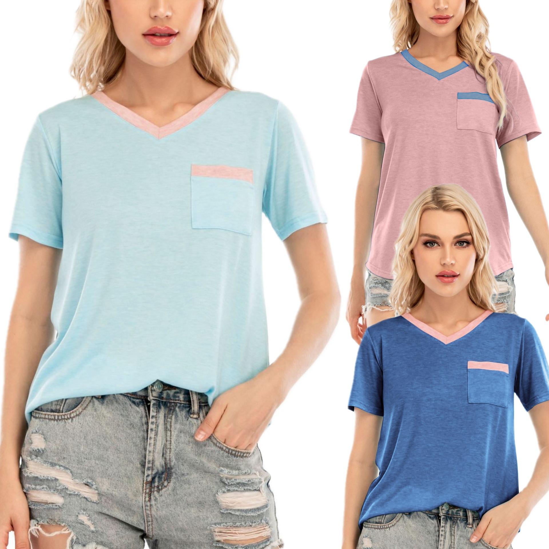 23 Hot-selling spring and summer short-sleeved women s tops colored cotton splicing V-neck t-shirt tops S синій
23 Hot-selling spring and summer short-sleeved women s tops colored cotton splicing V-neck t-shirt tops S синій