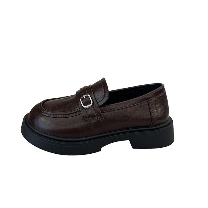 Коричневые ретро британские туфли на плоской подошве на платформе из маленькой кожи женские весенне-осенние новые французские лоферы 41 коричневый