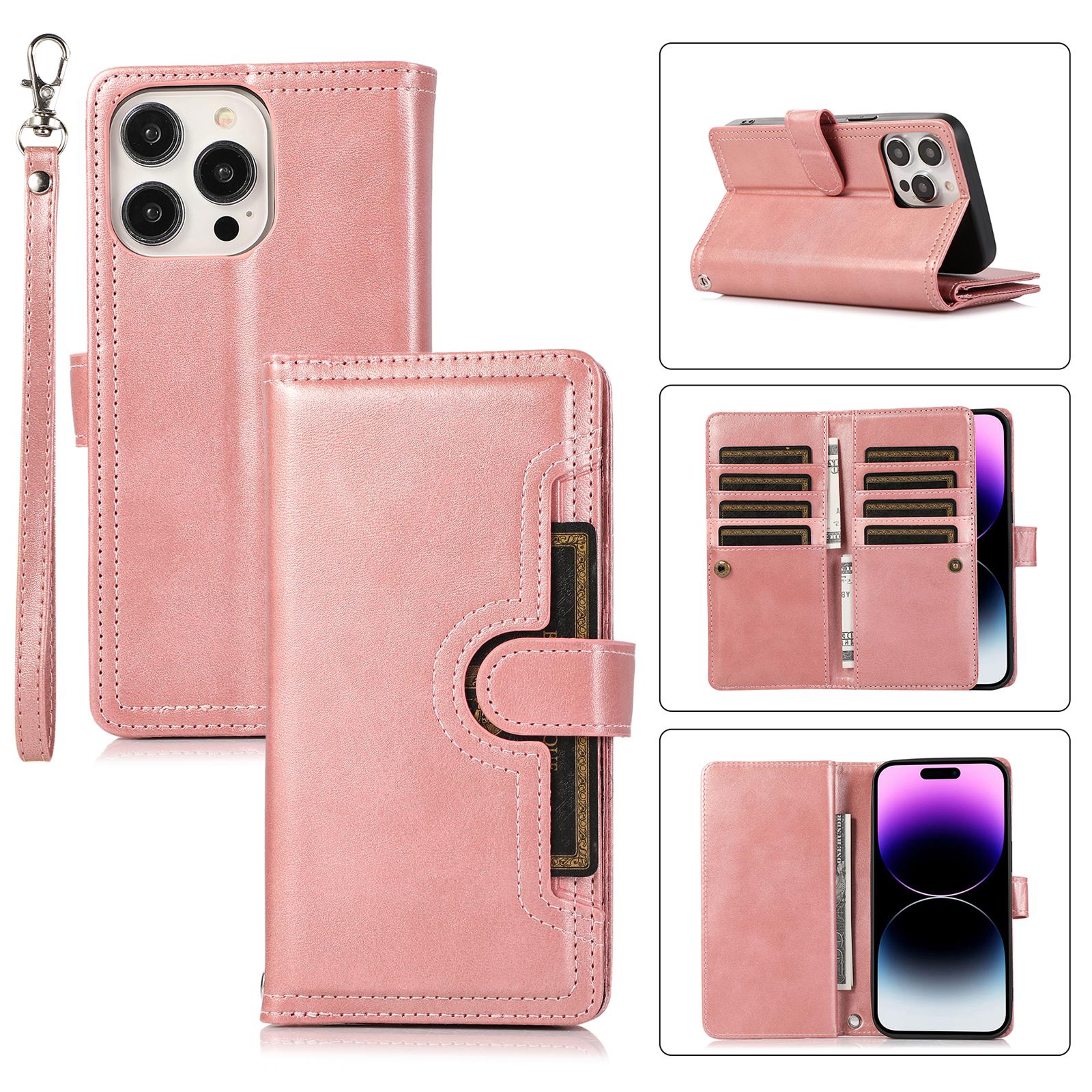 For iPhone 15 Pro Split Leather Stand Cover Multiple Card Slots Wallet Phone Case with Strap Rose Gold
For iPhone 15 Pro Split Leather Stand Cover Multiple Card Slots Wallet Phone Case with Strap Rose Gold
