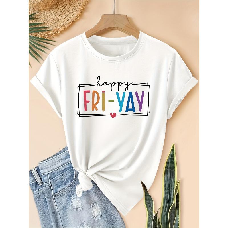 European Size Women S Happy FRI-YAY Colorful Handwritten Graphic T-Shirt - Casual Crew Neck, Breathable Summer Tee with Star & Heart Design 4XL
European Size Women S Happy FRI-YAY Colorful Handwritten Graphic T-Shirt - Casual Crew Neck, Breathable Summer Tee with Star & Heart Design 4XL