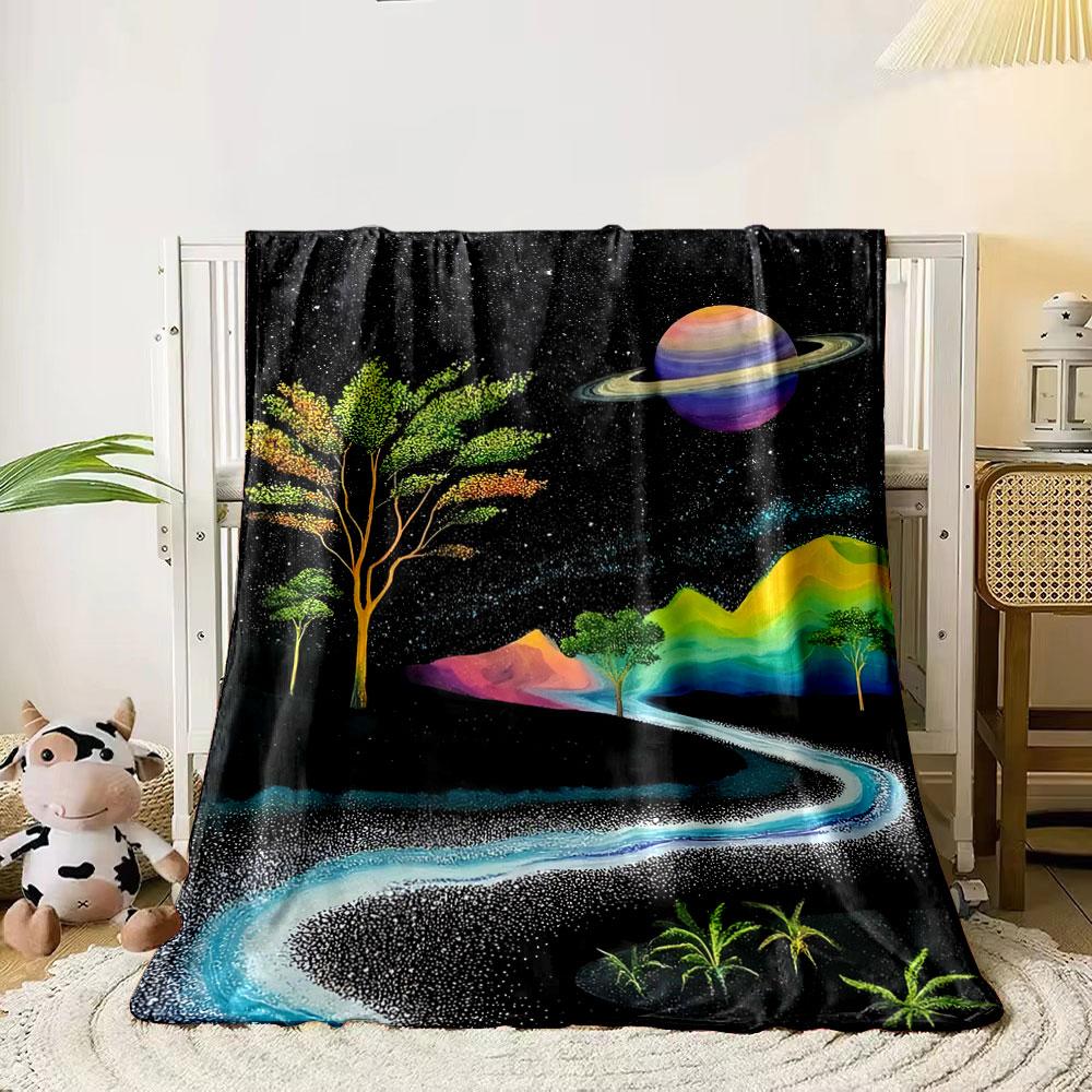 A cosmic landscape: Saturn, bright trees, rainbow mountains, and a river. for all seasons blanket lunch break throw gift 80cm x 120cm
A cosmic landscape: Saturn, bright trees, rainbow mountains, and a river. for all seasons blanket lunch break throw gift 80cm x 120cm
