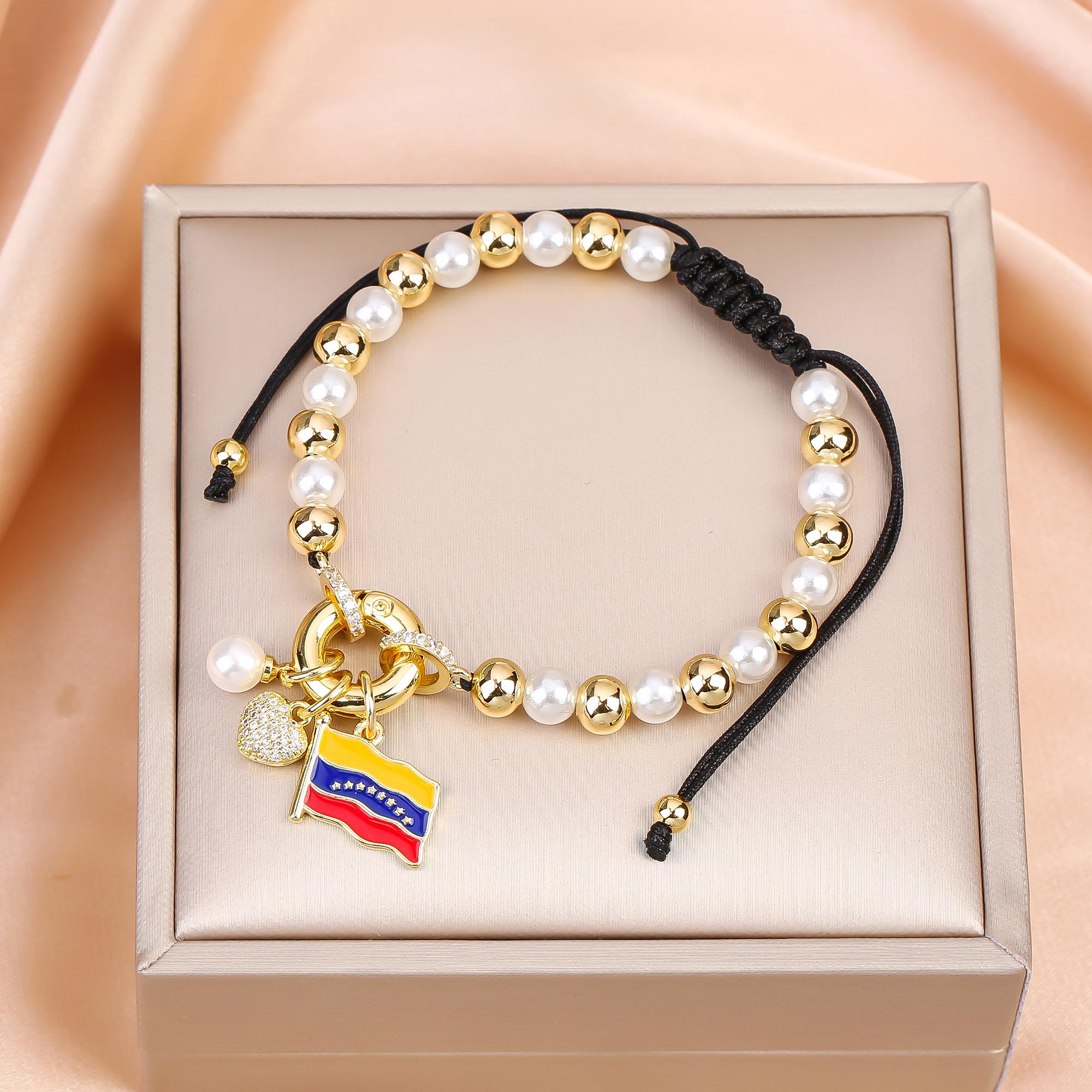 Hot Sale Venezuela Flag Cross Pearl Copper Beads Braided Adjustable Bracelet Classic for Man Woman Party Birthday Zircon Gift
Hot Sale Venezuela Flag Cross Pearl Copper Beads Braided Adjustable Bracelet Classic for Man Woman Party Birthday Zircon Gift