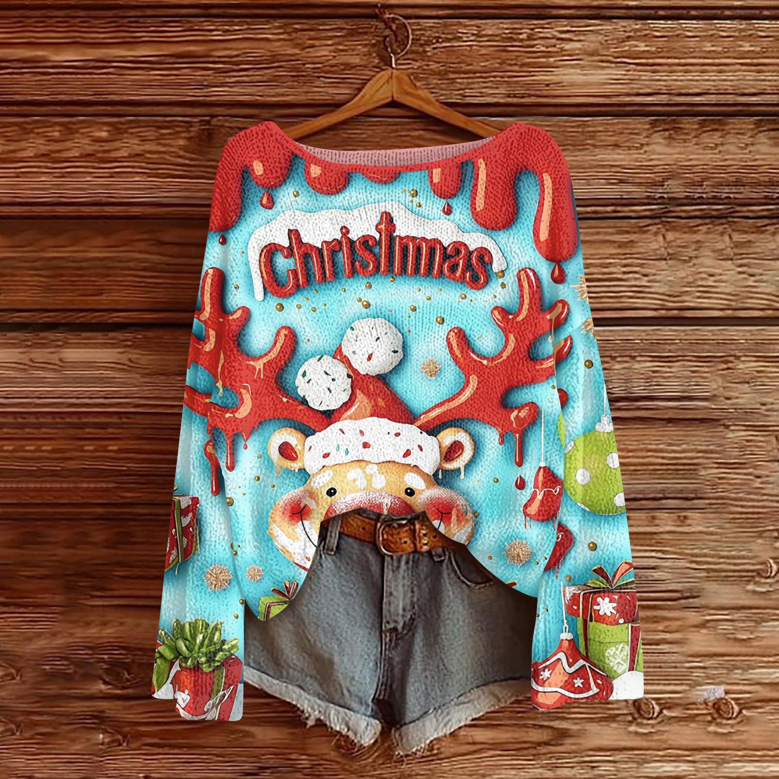 Women s Fashion Round Neck Long Sleeve Christmas Print Casual Knit Pullover Top L
Women s Fashion Round Neck Long Sleeve Christmas Print Casual Knit Pullover Top L