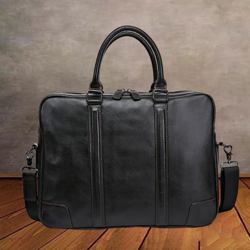 Мужская сумка-портфель из натуральной кожи для поездок на работу, сумка через плечо, мужская сумка из высококачественной кожи растительного дубления One Size чёрный