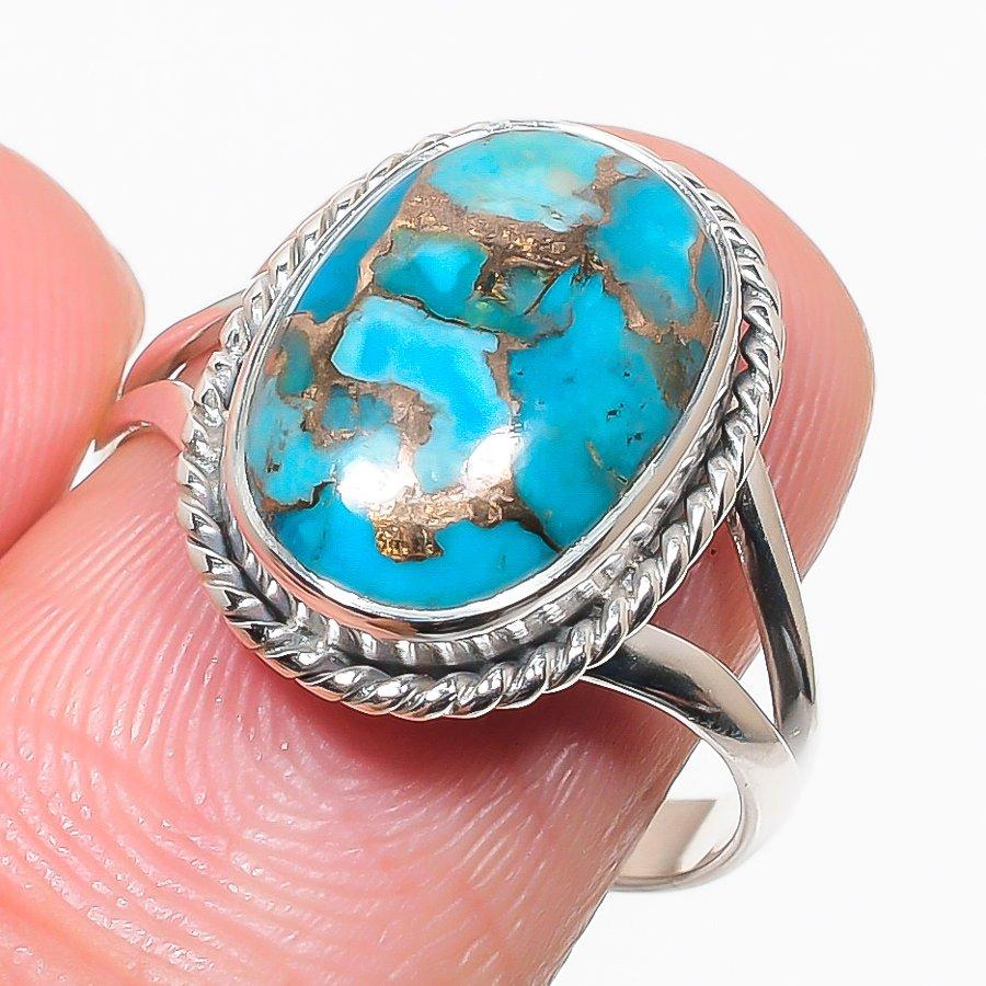 Natural Blue Copper Turquoise Gemstone 925 Sterling Silver Jewelry Ring S.9 I9R06
Natural Blue Copper Turquoise Gemstone 925 Sterling Silver Jewelry Ring S.9 I9R06