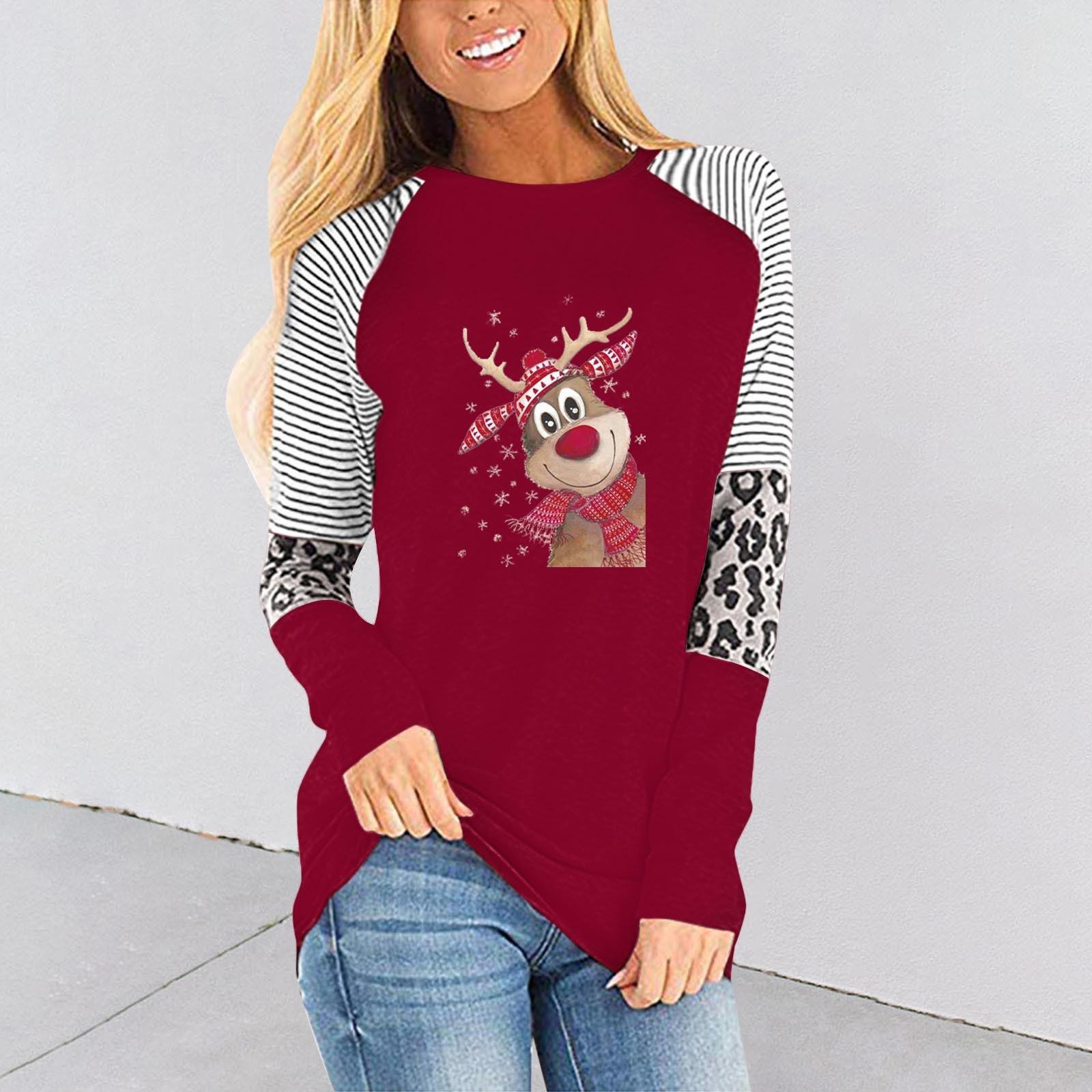 Ramidos Женская осенняя и зимняя мода Рождественский принт Леопардовый принт Пуговицы Полосатый топ с круглым вырезом и длинным рукавом
Ramidos Женская осенняя и зимняя мода Рождественский принт Леопардовый принт Пуговицы Полосатый топ с круглым вырезом и длинным рукавом