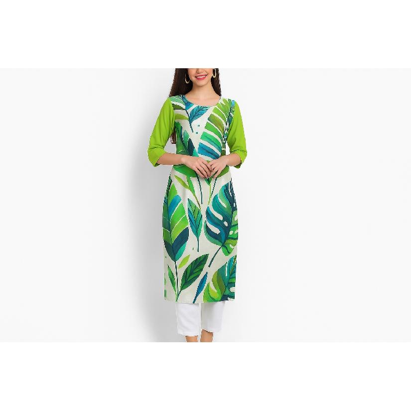 Удобная и стильная одежда в мусульманском стиле: зеленая курти с цветочным принтом по всей поверхности и дышащим дизайном круглого выреза, позволяющая вам продемонстрировать свою уникальную XL зелёный