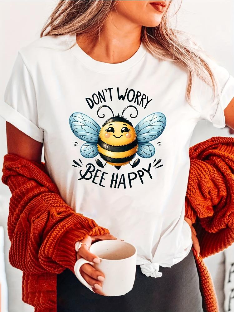 Womens Fun Dont Worry Happiness Rules Bee Pattern TShirt Cute Cartoon Smiling Bee Print with Bumblebee Design Round Neck Top 4XL
Womens Fun Dont Worry Happiness Rules Bee Pattern TShirt Cute Cartoon Smiling Bee Print with Bumblebee Design Round Neck Top 4XL