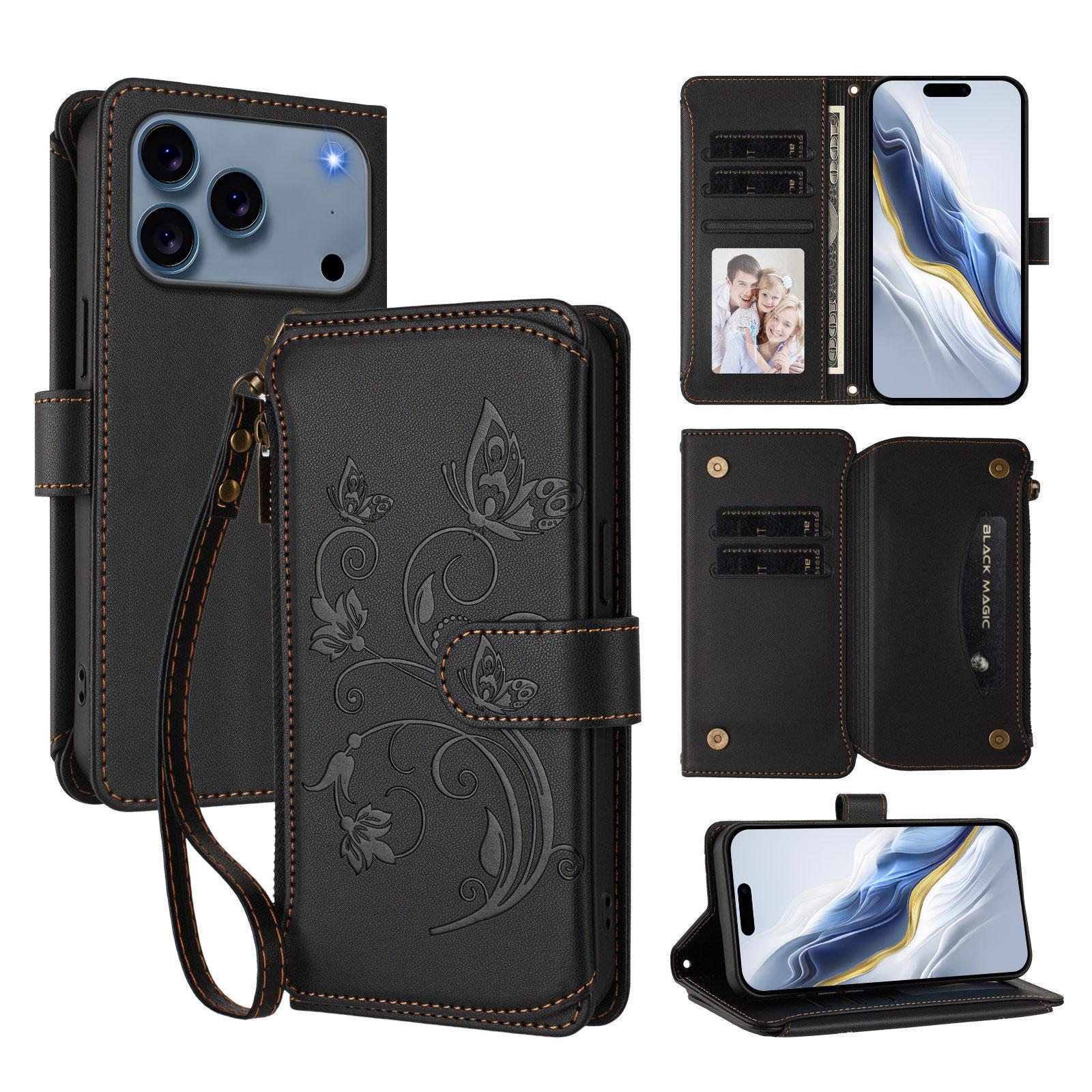 For iPhone 17 Pro Leather Case Butterfly Floral Imprint Zipper Wallet Stand Cover with Wrist Strap Black
For iPhone 17 Pro Leather Case Butterfly Floral Imprint Zipper Wallet Stand Cover with Wrist Strap Black