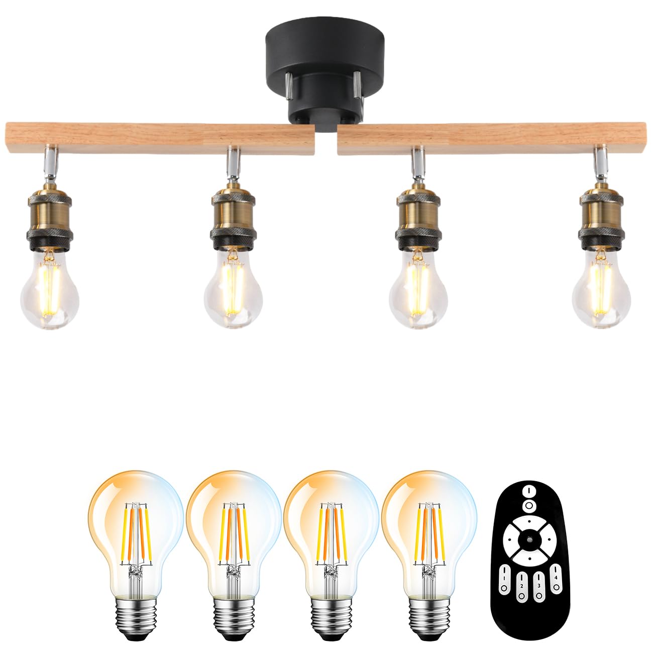 PNRLUX 4-Light Ceiling Light, E26, 6W (60W equivalent), 806LM, Wood Grain Finish, Suitable for 6-8 Tatami Mats (approx. 6 tatami mats), Dimmable,
PNRLUX 4-Light Ceiling Light, E26, 6W (60W equivalent), 806LM, Wood Grain Finish, Suitable for 6-8 Tatami Mats (approx. 6 tatami mats), Dimmable,