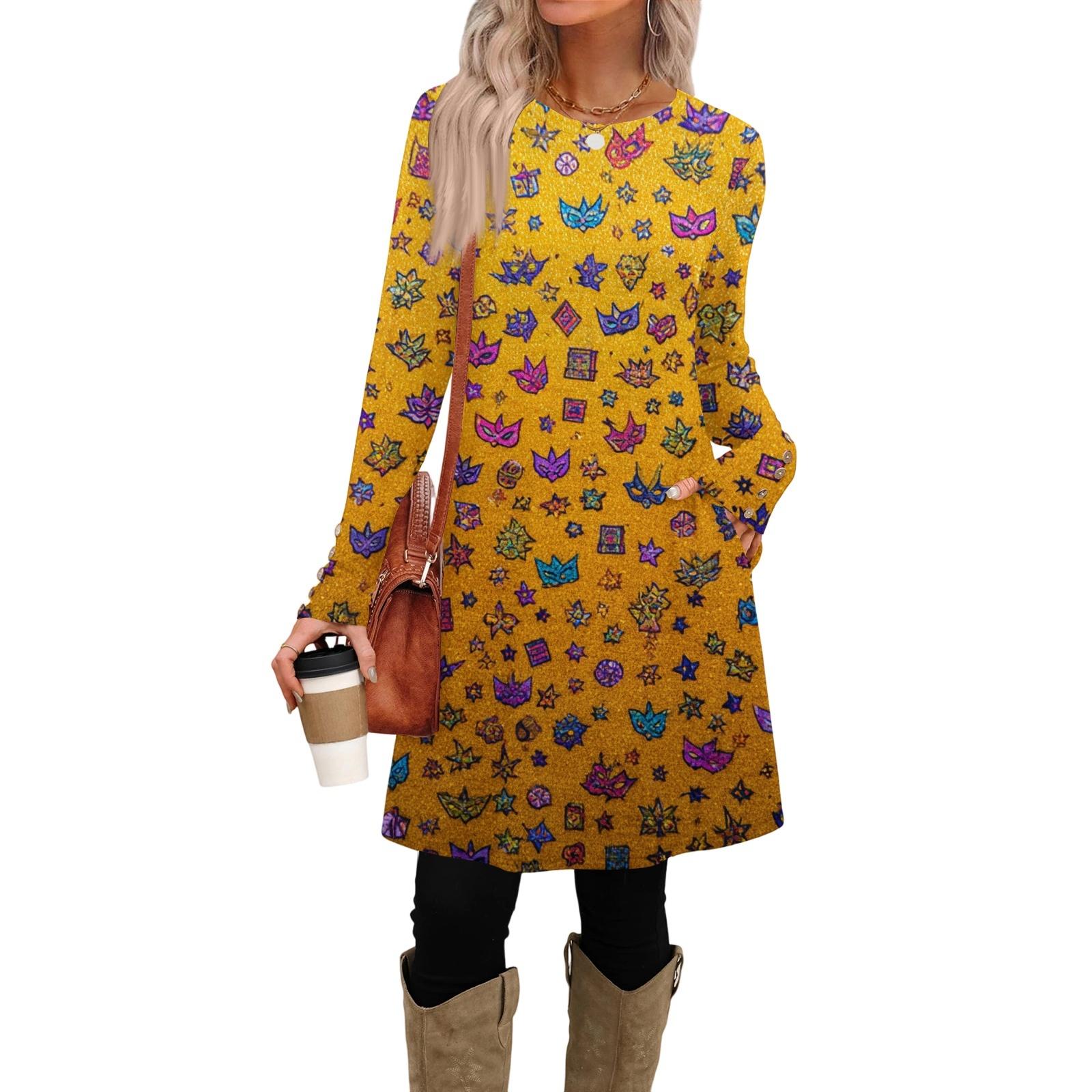 Women s Fashion Casual Dress With Pockets, Decorative Buttons, Round Neck, Long Sleeves, Color XL жовтий
Women s Fashion Casual Dress With Pockets, Decorative Buttons, Round Neck, Long Sleeves, Color XL жовтий