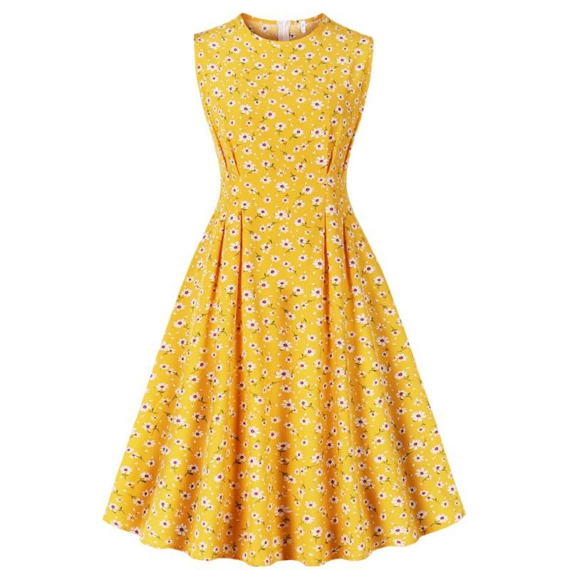 Горячая Распродажа Платье Без Рукавов С Принтом Элегантный Темперамент Миди Повседневные Платья XXL