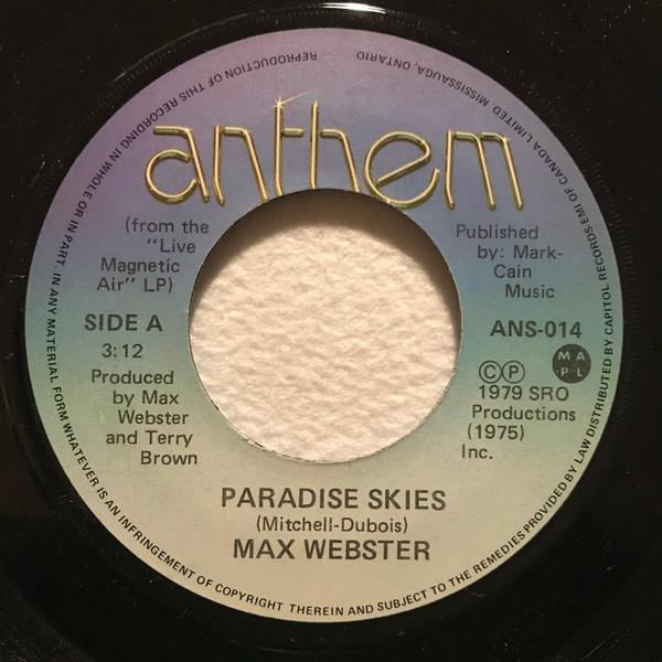 7inch Record MAX WEBSTER Paradise Skies ANS014 Anthem 1979 Canada Rock Used
7inch Record MAX WEBSTER Paradise Skies ANS014 Anthem 1979 Canada Rock Used