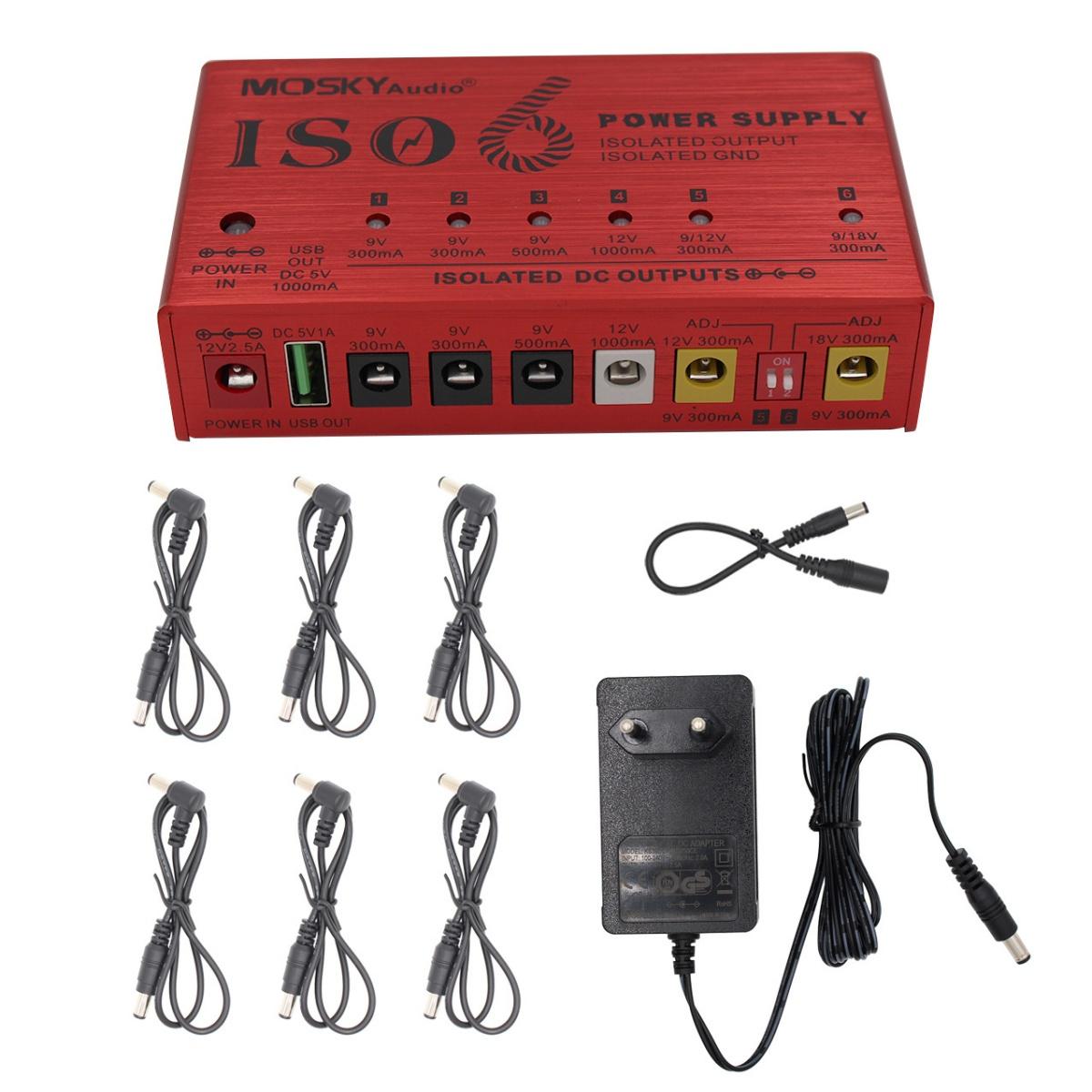 Mosky ISO-6 Guitar Pedal Power Supply: 6 Isolated 300mA DC Outputs (9V/12V/18V Switchable) + 5V USB for Effect Pedals
Mosky ISO-6 Guitar Pedal Power Supply: 6 Isolated 300mA DC Outputs (9V/12V/18V Switchable) + 5V USB for Effect Pedals