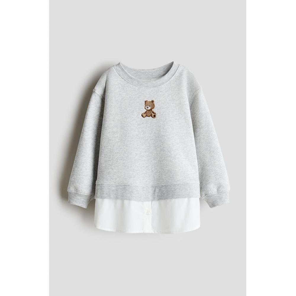 Двухслойная толстовка HM серого меланжевого цвета с плюшевым мишкой 
Двухслойная толстовка HM серого меланжевого цвета с плюшевым мишкой