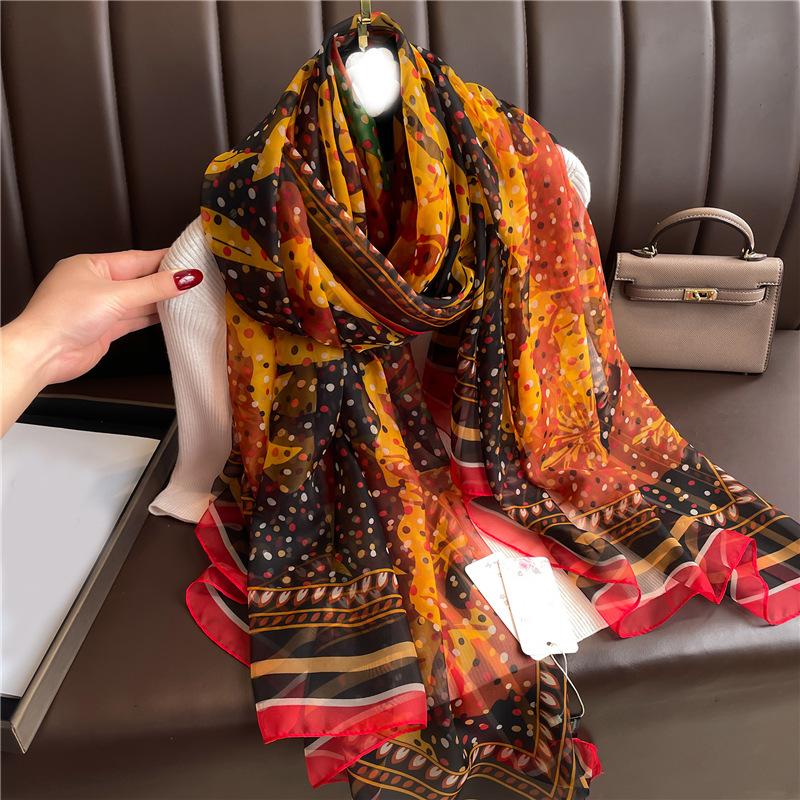 Ваш шарф из пряжи Yourou женский большого размера модный в горошек темперамент имитация шелка большая шаль для поездок на работу защита от солнца легкая роскошь шелковый шарф 125*180cm