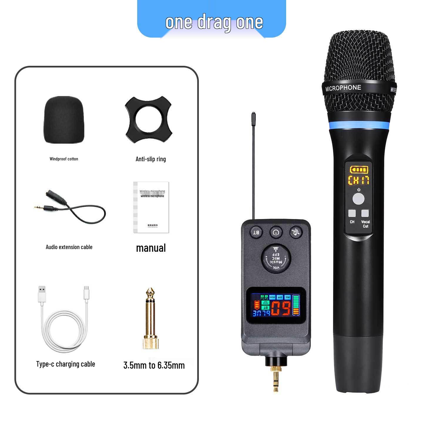 M502 Universal Bluetooth Microphone with DSP Anti-howling, Reverb, and Wireless Charging for Home KTV. Includes English Manual
M502 Universal Bluetooth Microphone with DSP Anti-howling, Reverb, and Wireless Charging for Home KTV. Includes English Manual