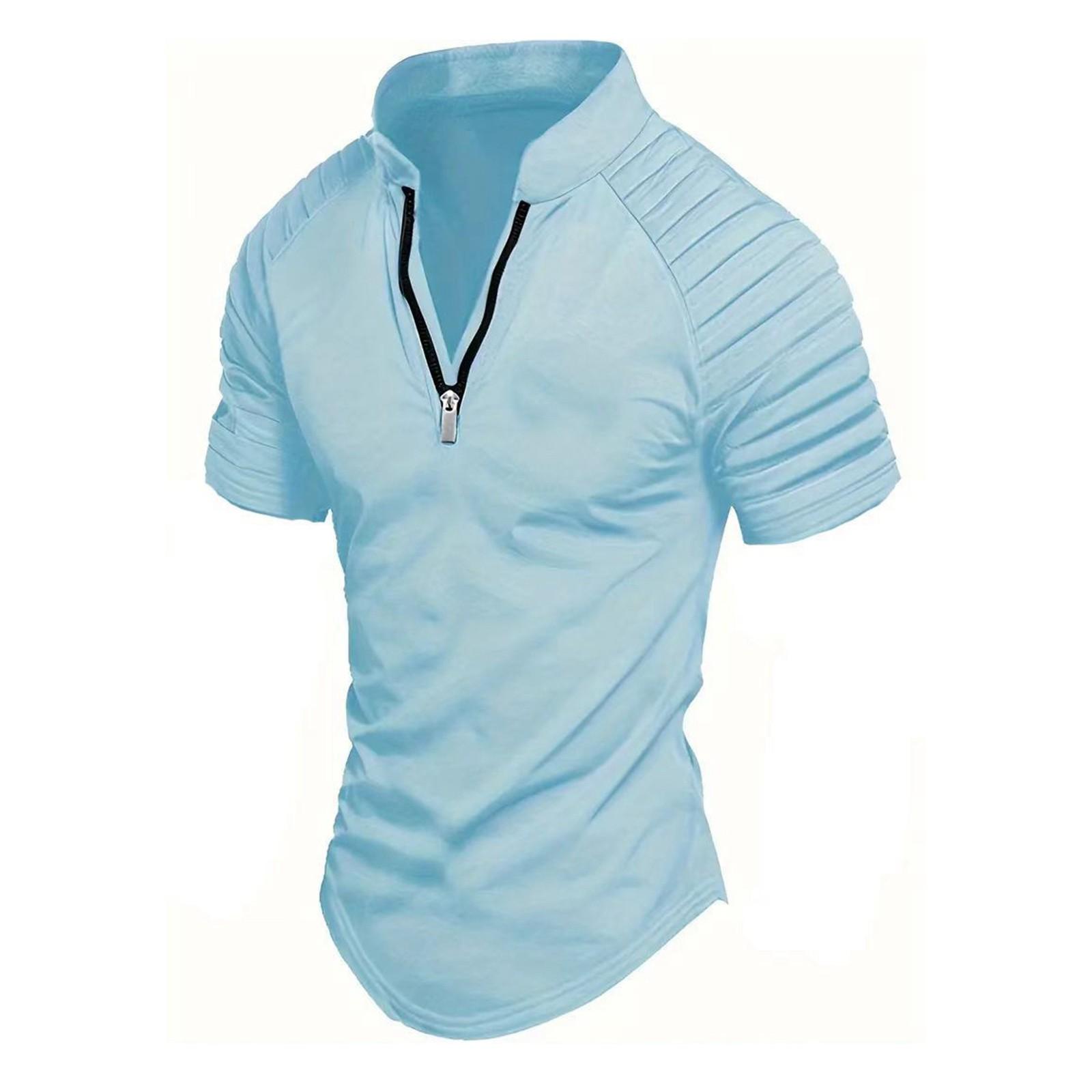 Men s Summer Solid Color Zipper Pleated Golf Shirt Raglan Short Sleeve Top Men s Casual Fashion Shirt XXXL небо синє кольору
Men s Summer Solid Color Zipper Pleated Golf Shirt Raglan Short Sleeve Top Men s Casual Fashion Shirt XXXL небо синє кольору