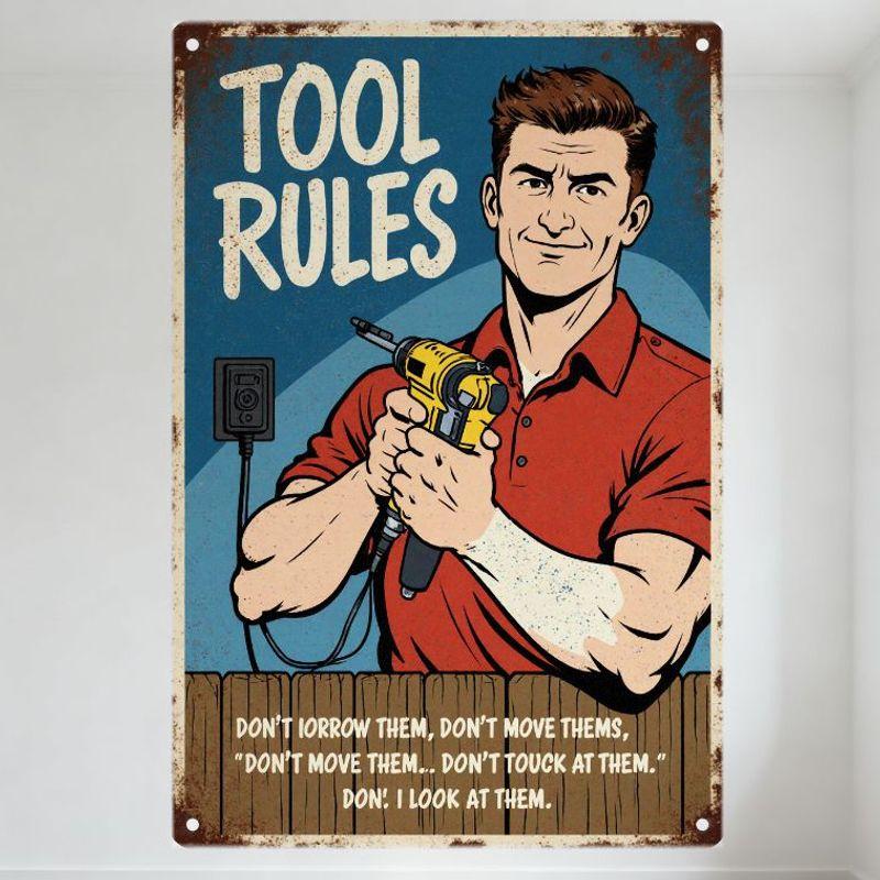 Vintage Metal Tin Sign TOOL RULES Rusty Weathered Blue Background with Wooden Fence & Cartoon Man Drilling Art Home Bar Cafe D 20x30cm(7.8x11.8inch)
Vintage Metal Tin Sign TOOL RULES Rusty Weathered Blue Background with Wooden Fence & Cartoon Man Drilling Art Home Bar Cafe D 20x30cm(7.8x11.8inch)