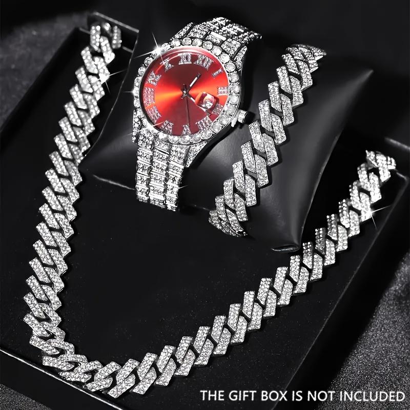 3 шт./компл. Круглые кварцевые часы со стразами, ремешок из сплава, корпус из сплава с указателем и серебристый браслет, ожерелье, подарок для женщин
3 шт./компл. Круглые кварцевые часы со стразами, ремешок из сплава, корпус из сплава с указателем и серебристый браслет, ожерелье, подарок для женщин